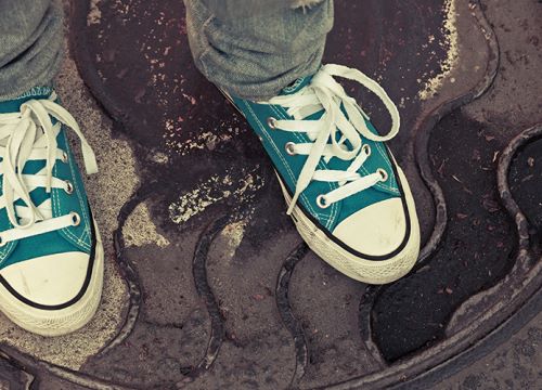 image of feet stood on a grid
